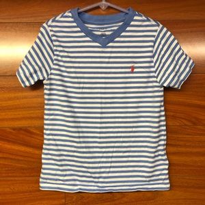 Polo Ralph Lauren V Neck Blue and White stripes T shirt Boys Size 5